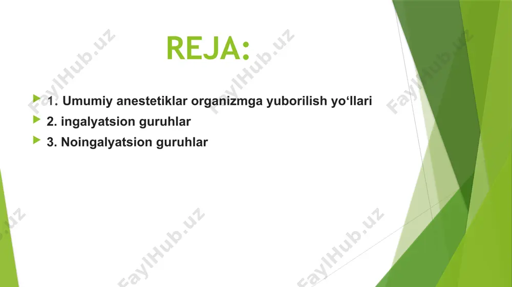 eruvchan, anestetikning organizmdan chiqarilishi koʻp kunlar davom etadi. metoksifluran alangalanmaydi va portlamaydi, ingalyatsiya paytida bemor noxushlik sezmaydi, bronxlar va ovoz paylari faoliyatiga taʼsir etmaydi. metoksifluran analgeziyadan tashqari mushaklar relaksatsiyasini ham taʼminlaydi. anestetik oddiy bugʻlatgichlar yordamida ingalyatsiya qilinishi mumkin, yurak ritmiga taʼsir koʻrsatmaydi. metoksifluran anesteziyasiga kirish va undan uygʻonish uzoq vaqt talab qiladi va sezilarli qoʻzgʻalish bilan oʻtadi. umumiy anestetiklar organizmga yuborilish yoʻllariga qarab ingalyatsion va noingalyatsion guruhlarga ajratiladi. noingalyatsion anestetik preparatlarga geksenal, natriy tiopentali, sombrevin, viadril, natriy oksibutirati, kalipsol kabilar kiradi. natriytiopentali natriytiopentali (pentotal-natriy, tiopentobarbital) gʻovaksimon massa, suvda-eruvchan. natriy tiopentali organizmga asosan vena orqali yuboriladi. buning uchun 1-2,5 foizli eritmalar qoʻllanadi. goho mushaklarga inyeksiya qilish uchun ham qoʻllanadi. pediatriya sohasida tiopental natriy toʻgʻri ichak orqali ham yuboriladi. natriy tiopentali koʻpincha anesteziyaga kiritish bosqichi — induksiya uchun ishlatiladi. endoskopiya, bronxoskopiya va shu singari muolajalar ham tiopental natriy yuborish zaminida bajarilishi mumkin. natriy tiopentali mustaqil anestetik tarzida ishlatilmaydi. bu guruh preparatlar analgetik …