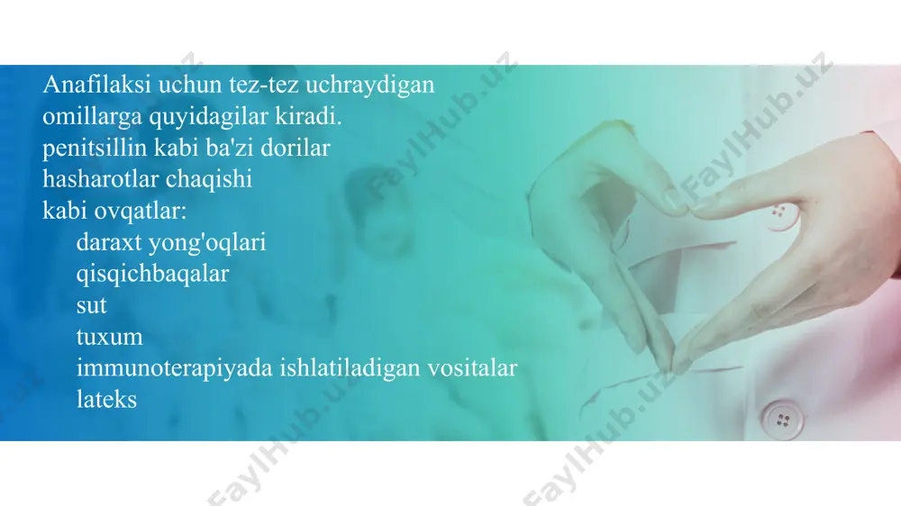 n. ushbu dorilar havo yo'llarida yallig'lanishni kamaytirishga, nafas olish qobiliyatingizni yaxshilashga yordam beradi. nafas olishni engillashtirish uchun shifokor sizga albuterol kabi beta-agonistlarni berishi mumkin. vujudga kerakli kislorodni olishda yordam berish uchun qo'shimcha kislorod olishingiz mumkin. anafilaktik shok natijasida yuzaga kelgan barcha asoratlar ham davolanadi. hatto hasharot chaqishi ham anafilaktik shokka olib kelishi mumkin. albatta, har bir kishi emas. uning nima ekanligini tushunish uchun - anafilaktik shok, siz oddiy misol keltira olasiz. ehtimol, har bir odam hayotida kamida bir marta asalari yoki ari tomonidan tishlangan - bu yoqimsiz, ammo xavfli emas. ko'pchilik uchun xavfli emas, lekin har bir kishi uchun mutlaqo emas. ba'zi odamlar, zararsiz tuyulgandan so'ng, bo'g'ilishni boshlaydilar va hatto hushidan ketishlari mumkin. gap shundaki, inson tanasi bunday ısırmaya juda yomon javob beradi - bu anafilaktik shok. anafilaksiyaning xushomadgo'yi - bu allergen inson tanasiga kiradigan mahalliy reaktsiya. va bu anafilaktik shokning birinchi alomati kabi shunchaki xushomadgo'y emas. mahalliy reaktsiya talaffuz …