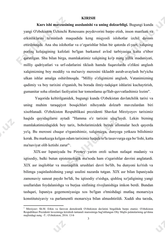 i, shuning uchun qishloq xo'jaligi yarim orol iqtisodiyotida asosiy og'irlikni saqlab qoldi. ispaniyaning yangi parlament rejimiga kelsak, u boshqa evropa mamlakatlaridagi kabi barqarorlasha olmadi, chunki ispaniya burjuaziyasi siyosiy qarorlarda u qadar katta qatnashmadi. biroq, o'nlab yillar davomida va xorijiy ta'sir tufayli mamlakatni modernizatsiya qilish va zamonaviy asrni boshlash mumkin edi. kurs ishining maqsad vazifalari. ushbu kurs ishida biz ispaniyaning xix asrdagi yuz bergan inqiloblari hamda iqtisodiy-ijtimoiy, siyosiy ahvolini siyosiy tahlil qilamiz. kurs ishi vazifalari: · xix asrda yuz bergan ispaniyadagi inqiloblarni o’rganish; · xix asrda inqiloblarning boshlanish sabablarini tahlil qilish; · ispaniyada inqiloblarning oʻziga xos xususiyatlarini yoritib berish; · xix asrda ispaniyada siyosiy jarayonlarni o’rganish; · ispaniyadagi inqiloblar natijalari va oqibatlarini tahlil qilish; · ispaniyaning xix asr oʻrtalaridagi ijtimoiy, siyosiy, jihatdan boshqa davlatlarga nisbatan orqada qolish sabablarini o’rganishdir. kurs ishining obyekti. biz ispaniya hududida yuz bergan burjua inqilobi fuqarolar urushi hamda bir qator qo’zg’alonlarning amalda qanay boshlangan va qanday yakunlanganini …