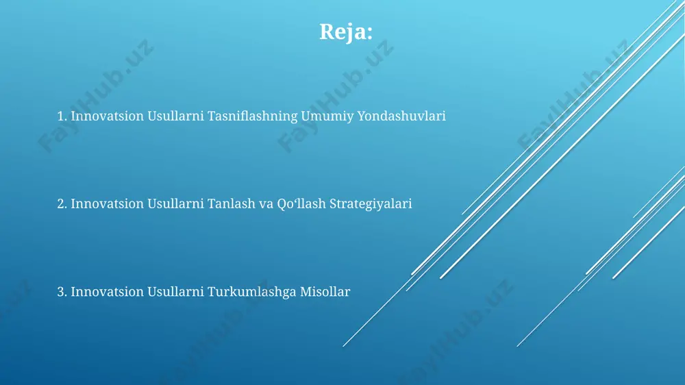 sullarni tashkilotga solish innovatsion usullarni tashkilotga muvaffaqiyatli integratsiya qilish 3 bosqichdan iborat: tahlil, amalga oshirish va baholash, bu jarayon kamida 6 oy davom etadi va 20% gacha samaradorlik o'sishini ta'minlaydi. innovatsion usullarni qo'llash samaradorligini oshirish uchun a/b testing metodikasidan foydalanish tavsiya etiladi, bu 2ta turli yondashuvni taqqoslash orqali eng samarali strategiyani aniqlashga yordam beradi va xarajatlarni 15% ga kamaytirishi mumkin. tashkilotning innovatsion madaniyatini rivojlantirish uchun 5 ta asosiy omil mavjud: rahbarlikning qo'llab-quvvatlashi, loyihalarni moliyalashtirish, xodimlarni o'qitish, ochiq muloqot va xavflarni boshqarish tizimi. loyiha boshqaruv metodologiyalari loyiha boshqaruv metodologiyalari 5 ta asosiy guruhga: suv kaskadli, iterativ, inkremental, agil va gibridga bo'linadi, har biri o'ziga xos xususiyatlarga va jarayonlarga ega. "loyiha boshqaruv metodologiyalari" tushunchasi 30 dan ortiq turli xil yondashuvlarni o'z ichiga oladi, ularning har biri muayyan loyiha turiga moslashtirilgan. muvaffaqiyatli loyiha tugallash ko'rsatkichi metodologiyaning to'g'ri tanlanishiga 70% bog'liq bo'lib, qolgan 30% esa boshqa omillarga ta'sir qiladi. dizayn fikrlash yondashuvlari ushbu yondashuv …
