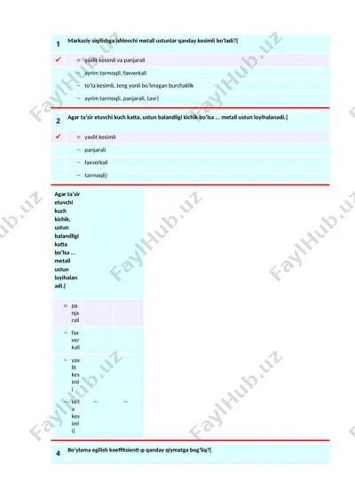 metall ustunlar kesimi va loyihalash — DOC