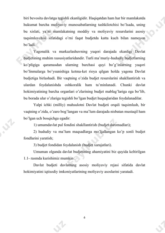 dan mablag’ oladigan barcha sub’ektlarning faoliyatiga tegishlidir. xususiy printsiplar esa sub’ektlar faoliyatining tashkil etilishiga bog’liq ravishda budjet mablag’larining taqdim etilish tartibini belgilab beradi. budjetdan moliyalashtirishning umumiy printsiplari quyidagilardan iborat bo’lishi mumkin: minimum xarajatlarda maksimum samarani olish. budjet mablag’laridan foydalanishning eng yuqori natijaliligi ta’minlangan sharoitdagina taqdim qilinishi kerak. bunday samara, bir tomondan, mamlakat ijtimoiy-iqtisodiy rivojlanishining turli vazifalarini echish, ikkinchi tomondan esa, budjet mablag’lari oluvchilar daromadlarining o’sishi hisobidan pul mablag’larining budjetga qayta oqib kelishi bilan ifodalanishi mumkin; budjet mablag’laridan foydalanishning maqsadli xarakterdaligi. yuridik shaxslar budjetdan mablag’larni oldindan maqsadlari aniqlangan va tasdiqlangan budjet asosida olishi mumkin. bu printsipga qat’iy rioya qilish budjet mablag’laridan samarasiz foydalanishga to’sqinlik qiladi; ko’zda tutilgan rejalarning bajarilishi va oldin berilgan mablag’larning foydalanilganligini inobatga olgan holda budjet mablag’larini taqdim etish. budjetdan moliyalashtirishning ko’rsatkichlar bajarilishiga bog’liqligi moliyaviy organlarga korxona, tashkilot va muassasalarning faoliyati ustidan samarali va ta’sirchan nazoratni amalga oshirishga imkon beradi; budjet mablag’larining qaytariluvchan emasligi. budjet mablag’lari sub’ektlarga ularni majburiy …