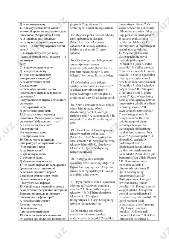 yası d. antibiotik terapiyası hám jótelge qarsı preparatlar 96. óńeshdagi biygana jismni xirurgiya jolı menen emlewge kórsetpe (saveliev 2014 56 -bet) a biygana jismni óńesh járdeminde alıp taslawdıń múmkin emesligi * b. biygana jismni duodenoskop menen alıp taslawdıń múmkin emesligi c. biygana jismni qalın talshıqlıoskop járdeminde alıp taslawdıń múmkin emesligi d.jótel zarbalari menen biygana jismni alıp taslawdıń múmkin emesligi 97. óńesh kúyiwleriniń qanday túrleri. agressiv suyıqlıqlarǵa qaray kúyiwdiń morfologiyalıq qásiyetleri barma? (merzlikin 2012 289 -bet) ximiyalıq, sıltıiy* b. kislotalı, agressiv c. temperatura, sıltıiy d. ximiyalıq, alkogoldan keyingi 98. sıltıiy kúyiw nekrozning qaysı túrine alıp keledi? (merzlikin 2012 289 -bet) kollikvatsion toqımalar nekrozi* b. toqımalardıń suwsızlanıwı c. qurǵaqlay toqımalar nekrozi d. toqımalardıń ishemik nekrozi 99. koagulyatsion toqımalar nekroziga qaysı túrdegi kúyiw sebep boladı? (merzlikin 2012, 289 -bet) a ximiyalıq elementlar* b. kollikvativ toqımalar nekrozi c. suwsızlanıw toqımalarınıń nekrozi d. qurǵaqlay toqımalar nekrozi 100. kúyiwdiń qaysı túri kúyiwge sebep bolǵan agressiv elementqa …