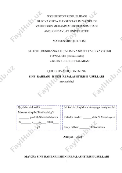 sinf rahbari ishini rejalashtirish usullari — DOCX