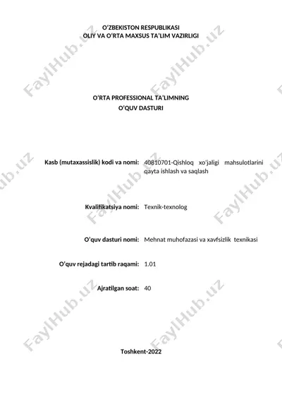 qishloq xo'jaligi mahsulotlarini qayta ishlash va saqlash — DOC