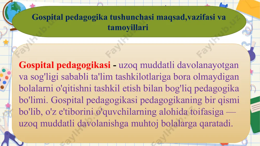 i. bu konsepsiyada integratsiyaning xilma xilligi va uning mazmun-mohiyati yoritib berildi. b.p.puzanov va yu.a.kostenkova (1999 yil)larning yozishlaricha, 80 yillarga kelib germaniya ta’lim tizimida integratsiyalashning yangicha talqindagi o‘quv maetrialini o‘quvchilar imkoniyatlariga moslashtirish ishlari, amalga oshirila boshladi. ta’lim qonunchiligi va ta’lim tizimini boshqarish asosan yer hokimiyatlari mas’uliyati ostidadir, va shu sababli hududlar bo‘yicha muhit o‘zaro farq qilishi mumkin. presentation template by gretsiya maxsus pedagog oddiy sinfda yordamchi rol o‘ynaydi, undan maktab xodimlarini o‘quvchida maxsus ta’limga muhtoj mavjudligi to‘g‘risida xabardor qilish talab etiladi. maxsus pedagog ishi o‘quvchiga bevosita yordam berish va sinf o‘qituvchisiga maslahat berishdan iborat. ispaniya hukumati tomonidan 1985 - yilda rivojlanishida kamchiligi bo’lgan bolalarni ta’lim sohasida integrasiya qilishni nazarda tutadigan loyihani ma’lum qildi. loyiha 8 yillik muddatga mo’ljallanib, unda ikkita maqsad ko’zlanadi: 1). maxsus muassasalarda ta’lim olayotgan bolalarni umumta’lim maktablariga qabul qilish uchun imkoniyat yaratish; 2). sog’lom va maxsus ehtiyojli bolalarni sifatli ta’lim-tarbiya olishi uchun qulay shart-sharoitlar yaratish. presentation template by …