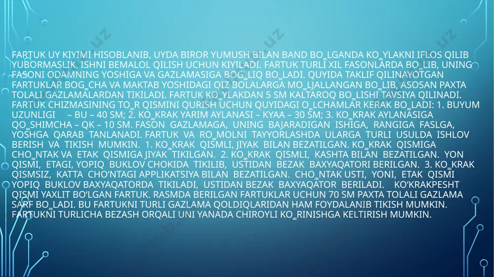 oshxonada kiyiladigan kiyimlarga harakteristika asos chizmalarni konstruksiyalash - Page 4