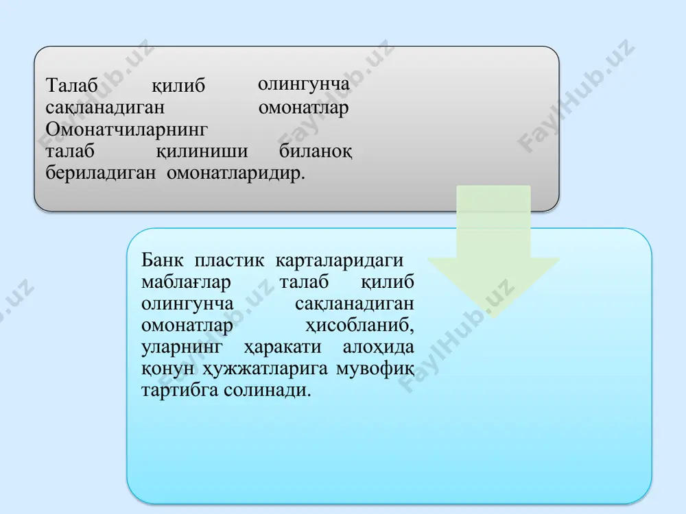 маса, у ҳолда фуқаролар банклардаги кафолатлари омонатлари омонатларини тўғрисида»ги «фуқароларнинг ҳимоялаш ўзбекистон республикасининг қонуни талаблари асосида қоплаб берилади. омонат кассаларда омонат операцияларини бажаришда қуйидаги ҳужжатлар юритилади: 1) шахсий ҳисобварақ варақчаси 2) кирим ордери 3) чиқим ордери 4) 5) «кун давомида ишлатилган қатъий ҳисобда турувчи бланкаларни ҳисобини юритиш жадвали»; «йўқолган омонат дафтарчалари бўйича аризаларни рўйхатга олиш дафтари»; 6) операцион кундалик; 7) операцион кундаликка илова; 8) ишлатилган қатъий ҳисобда турувчи бланкаларни ҳисобдан чиқариш ордери; 9) «қатъий ҳисобда турувчи бланкаларнинг ҳаракатини ҳисобга олиш дафтари»; 10) омонат дафтарчаси. «кун давомида ишлатилган қатъий ҳисобда турувчи бланкаларнинг ишлатилишини назоратга олиш жадвали» т/р омонатчининг ф.и.о. омонат дафтарчаси серияси ва рақами шахсий ҳисобварақ варақчаси серияси ва рақами назоратчи ф.и.о. назоратчи имзоси 1. 2. 3. «йўқолган омонат дафтарчалари бўйича аризаларни рўйхатга олиш дафтари» т /р омонатчи ф.и.о. шахсни тасдиқловчи ҳужжат маълумотлари (серияси, рақами ва қачон, ким томонидан берилган ва бошқалар) омонат дафтарчаси йўқолганлиги тўғрисида омонатчининг аризаси санаси йўқолган омонат …