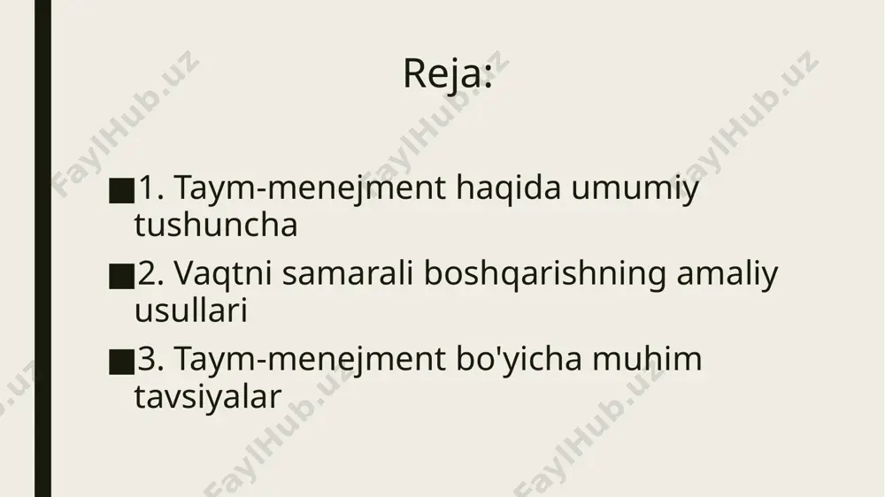 maqsad – nishonni noto’g’ri olish maqsadsiz harakatlar mayda ishlarga chuqurlashib ketish zarur vaziyatda “yoq” deya olmaslik befoyda va uzundan-uzoq suhbatlar e'tiboringiz uchun rahmat! image1.jpeg image2.jpeg image3.jpeg image4.jpeg image5.jpeg image6.jpeg /docprops/thumbnail.jpeg