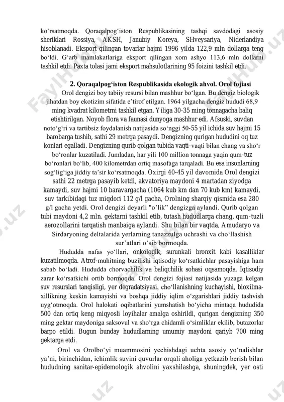 ston hukumatining amaliy yordami qoraqalpoq xalqining fidoiy mehnati tufayli keyingi yillarda qoraqalpog‘istonda aholi turmush sharoitini yaxshilash, tub iqtisodiy islohotlarni amalga oshirish borasida qator ijobiy natijalarga erishildi. eng avvalo, elda tinchlik va barqarorlik mustahkamlandi. hamjihatlik bilan yurt istiqboli yo‘lida mehnat qilishga sharoit yaratildi. bank tizimida ham jiddiy islohotlar amalga oshirildi. bu erda davlat banklar bilan birga tijorat va xususiy banklari ham faoliyat ko‘rsatmoqda. agrosanoat bank va sanoat-qurilish bank ixtisoslashtirilgan hissadorlik tijorat banklariga aylantirildi. “tadbirkorbank”, “asakabank”, “aloqabank”, “sabzavotbank”, “zaminbank”, “turonbank”, “savdogarbank”, “g‘allabank” qoraqalpog‘iston bo‘limlari tashkil etildi. qoraqalpog‘iston tarixida birinchi marta tashqi iqtisodiy faoliyat milliy banki tashkil etildi. qoraqalpog‘iston respublikasi davlat mulkini xususiylashtirish qo‘mitasi xususiylashtirilgan korxonalar va tadbirkorlarni qo‘llab-quvvatlash maqsadida 13,8 million so‘m kredit ajratdi. 2000 yilga kelib 2932 korxona xususiylashtirildi. sanoatda bir qator ijobiy o‘zgarishlar yuz berdi. jumladan, 1995 yilda xo‘jayli shahrida shisha idishlar zavodi qurilib foydalanishga topshirildi. 1996 yilda qo‘ng‘irotda “o‘rga” gaz sanoati korxonasida gaz kondensati va tabiiy gaz qazib chiqarilishi …