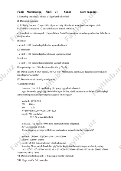 matematika darsi - v-sinf 1-170 — DOCX