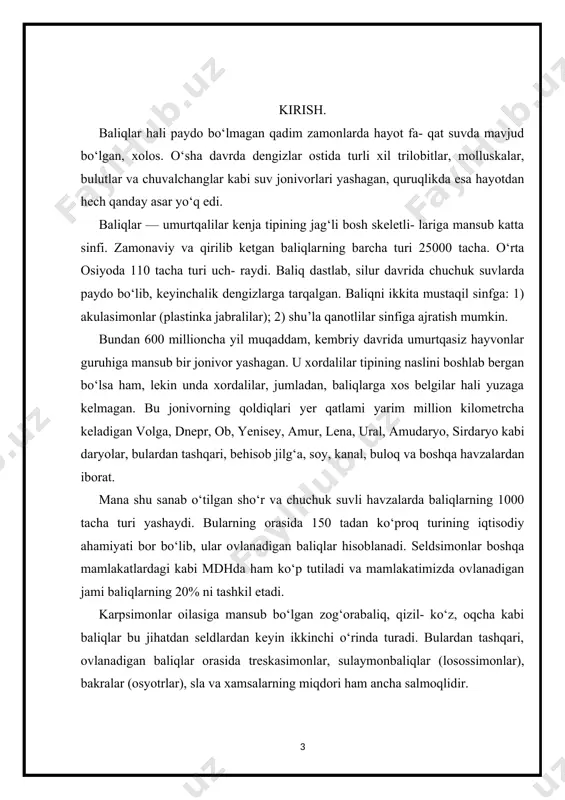 uzilishi natijasida 1980-yilga kelib dengiz o‘zining baliqchilik tarmog‘idagi o‘rnini butunlay yoʻqotdi. natijada mamlakatda baliq yetkazib beradigan yangi manbalarni topish va takomillashtirish ehtiyoji paydo bo‘ldi. aslida bunday manbalarni topish ishlari biroz ilgariroq boshlangan edi. xususan, o‘tgan asrning 70-yillarida baliq ovlash orol dengizidan tashlama suvlarni yig‘ishga mo‘ljallangan, yangidan tashkil etilgan ichki suv omborlari va ko‘llarga ko‘chdi. asosiy e’tibor akvakulturani rivojlantirishga qaratildi. 1960-yillar boshida hukumat tomonidan baliq yetishtirishni rivojlantirish bo‘yicha keng miqyosdagi dastur qabul qilinib, o‘zbekistonning barcha mintaqalarida 20 ta baliqchilik xo‘jaligi (10000 ga maydonda) tashkil etildi. biroq, orol dengiziga tushadigan sirdaryo va amudaryo suvlarining kamayishi natijasida baliq yildan yilga kamayib bormoqda. umumiy baliq tutishning miqdoriga kelsak, 1970-yilda 65 %, 1975-yilda 43 %, 1980-yilda 5 %, 1990-yilga kelib 0,8 % ga tushib qolgan. mamlakatimizda, ayniqsa, hovuz baliqchiligini rivojlantirishning katta imkoniyatlari bor. xalqimizning salomatligini yaxshilash, dasturxonini baliq mahsulotlari bilan to‘ldirish borasida prezidentimizning 1998-yil 18-martdagi 1978-sonli farmonida chorvachilikni rivojlantirishning kompleks chora-tadbirlari belgilanib, baliq yetishtirishni 2,9 …