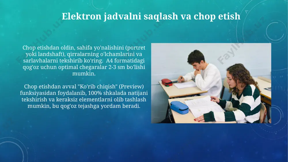 elektron jadvalni formatlash mavzusida 7-sinf uchun ochiq dars ishlanmasi - Page 4