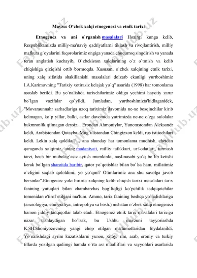 oʻzbek xalqi etnogenezi va etnik tarixi — DOCX