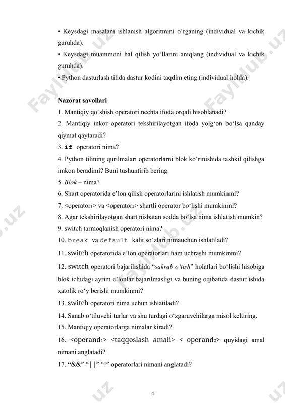 python dasturlash tili shart operatorlari - Page 4