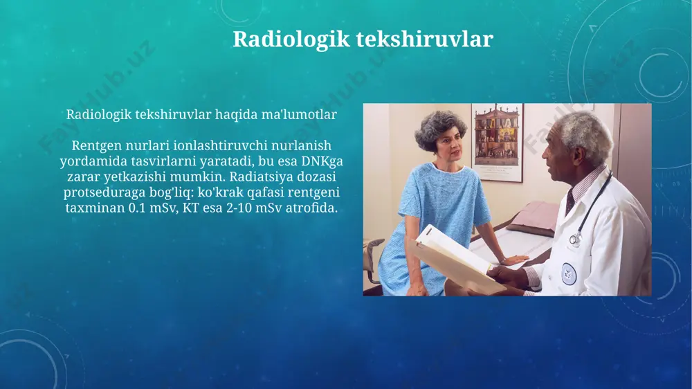 va 5-7 ish kuni ichida yakuniy tashxis qo'yiladi. funksional diagnostika usullari funksional diagnostika usullari funksional diagnostika usullari deganda, organizm a'zolari va sistemalarining funksiyalarini baholovchi 12 dan ortiq turli xil instrumental tekshiruvlar (ekg, eeg, spirografiya) tushuniladi. e'tiboringiz uchun rahmat @taqdimot_robot image3.png image4.jpg image5.jpg image6.jpg image7.jpg image8.jpg image9.jpg image10.jpg image11.jpg image12.jpg image13.jpg image14.jpg image15.jpg