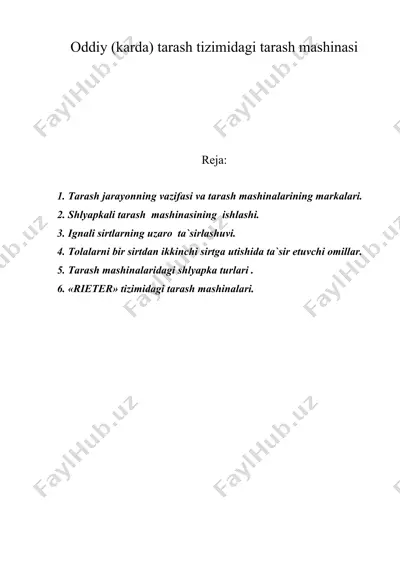 oddiy (karda) tarash tizimidagi tarash mashinasi — DOC