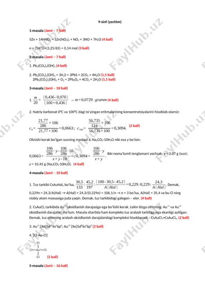 kimyo sinovi 9-sinf yechimi — DOCX