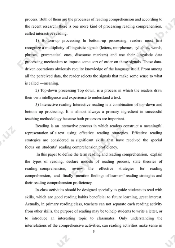 pose of reading may be to help students to write a letter, or to introduce an interesting topic to classmates. only understanding the interrelations of the comprehensive activities, can reading activities make sense in each class. a whole reading class should consist of three stages, with each embodying the progress of students’ reading skills, the development of cognition, the abundance of culture and the sound promotion of an individual as a whole person. the review of literature indicates that reading strategies play a significant role in improving the students’ reading comprehension skill.reading is an important skill in learning english. however, reading class is not emphasized in some primary schools , and there are various problems with the reading activities, which inadequately just focus on teaching of words, sentences separately from texts. this paper aims to bring out a whole system of principles in designing flexible english reading activities to help …