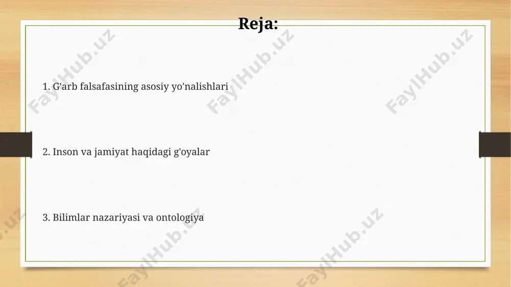 ktga aloqadorlikni e'tiborga olgan holda e'tibor qaratdi. g'arb falsafasining 17-asrda, ayniqsa, dekart va lokk kabi mutafakkirlar tomonidan olib borilgan ontologiya va epistemologiya bo'yicha tadqiqotlari, bilim manbalarini va borliq tabiatini aniqlashga qaratilgan 2 ta asosiy yo'nalishni shakllantirdi. e'tiboringiz uchun rahmat @taqdimot_robot image3.png image4.png