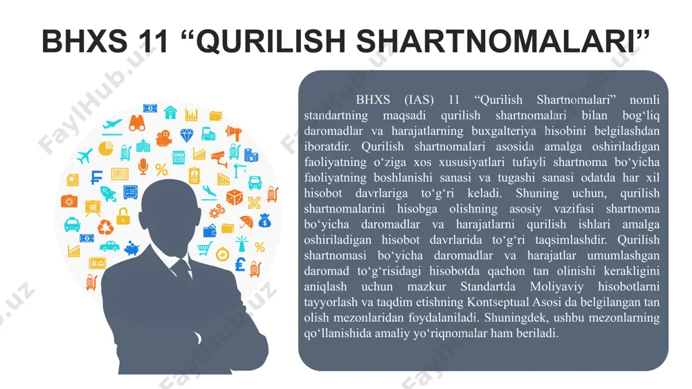unities threats (a) shartnoma, unda belgilangan me‘yoriy ko‘rsatkichlarga erishilishi yoki ularning oshirib bajarilishini kutish mumkin bo‘lgan, u bo‘yicha ishlar tugallanishi darajasiga yetganida; rag‘batlantirish to‘lovlari shartnomada belgilangan ishlarni bajarishning me‘yoriy ko‘rsatkichlariga erishilganda yoki oshirib bajarilganda pudratchiga to‘lanadigan qo‘shimcha summalardir. (b) rag‘batlantirish to‘lovi summasini ishonchli darajada baholash mumkin bo‘lganda. masalan, pudratchiga shartnomani muddatidan oldin bajargani uchun rag‘balantirish to‘lovi amalga oshirilishi shartnomada ko‘zda tutilishi mumkin. rag‘batlantirish to‘lovlari shartnoma bo‘yicha daromadga quyidagi hollarda kiritiladi: swot bhxs (ias) 11 bo‘yicha xarajatlar hisobi shartnoma bo‘yicha xarajatlar quyidagilardan tarkib topadi: (a) muayyan shartnoma bilan bevosita bog‘liq bo‘lgan xarajatlar; (v) shartnoma shartlari ostida buyurtmachi tomonidan alohida qoplanadigan kabi xarajatlar. (b) shartnoma bo‘yicha faoliyatga umuman taaluqli bo‘lgan va shartnoma qiymatiga taqsimlanishi mumkin bo‘lgan xarajatlar; muayyan shartnoma bilan bevosita bog‘liq bo‘lgan xarajatlarga quyidagilar kiradi: (v) shartnomani bajarishda foydalanilgan asosiy vositalarning eskirishi; (b) qurilishda ishlatilgan xomashyo va materiallar; (a) qurilishga oid mexnat haqini to‘lash bo‘yicha xarajatlar, shu jumladan qurilish maydonini kuzatish …
