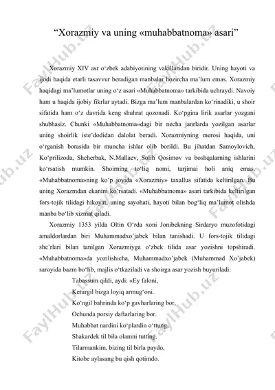“xorazmiy va uning «muhabbatnoma» asari — DOC