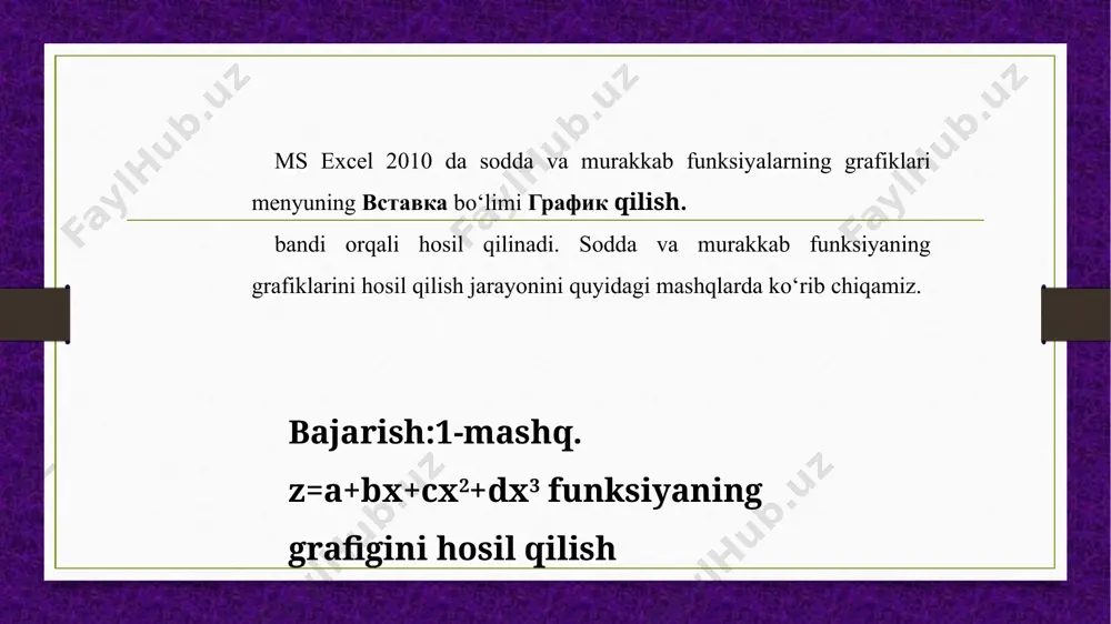 ms excel 2010 da sodda va murakkab funksiyalarning grafiklari - Page 2
