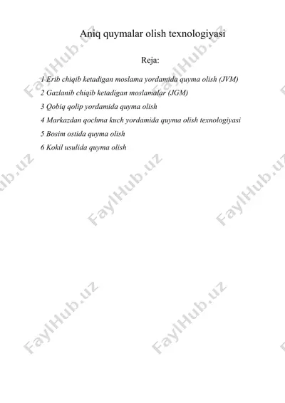 aniq quymalar olish texnologiyasi — DOCX