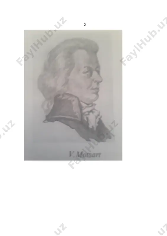 mpozitorlari ichida dunyoga yoshligidan mashxur bo’lgan kompozitor avstraliyalik volfgang amadey motsartdir. u 1756 yil 27 yanvarda avstriyaning kichik bir shaxarchasida zalsburgda saroy kompozitori va organchisi leopold motsart oilasida dunyoga kelgan. motsartning musiqaga bo’lgan qobilyati 3 yoshidan boshlab yaqqol sezila boshlagan. u klavesinda soatlab shug’ullanar, opasi 8 yoshli annaning cholgan kuylarini bir eshitishda hatosiz aynan qaytarib chalib bera olar edi. 5 i-боб v.a.mosartning simfonik ijodiyoti 1.1. venvena klassik maktabi namoyandalari 18 asr ikkinchi yarmidan e’tiboran avstriyaning poytaxti vena shaxrida musiqa madaniyati tez sur’atlar bilan rivojlana boshlandi. ma’rifatparvarlik asrining g‘oyalari ustuvor bu shaxarda avstriya, olmon, venger, italyan, slavyan va boshqa xalqlarning inoq hayotini ko‘rish hamda ularning milliy ohanglarini tinglash mumkin edi. aynan ana shu ohanglar uyg‘unligiga asoslangan holda 18 asr so‘ngi choragiga kelib venada musiqa ijodkorlari – kompozitorlarning o‘ziga xos maktabi yuzaga kelgan edi tarixda “ vena klassik maktabi” nomi bilan xam shuxrat topgan bu ijodiy maktab an’analari dastlab yozef gaydn ( …