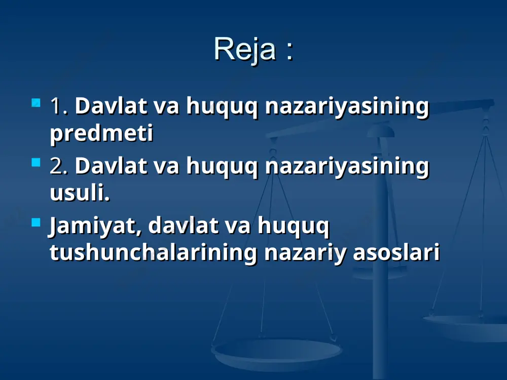 ini va o’zaro munosabatini tashkil etuvchi, yo’naltiruvchi va nazorat qiluvchi asosiy institutdir. davlat -hokimiyatning bosh instituti. hokimiyat davlat orqali o’z siyosatini amalga oshiradi. “hokimiyat”, “davlat va siyosat” tushunchalari bir-biriga juda yaqin bo’lib, bir-birini belgilab beradi. davlatning belgilari: 1. o’ziga xos ommaviy hokimiyatning -davlat hokimiyatining mavjudligi, ya’ni hokimiyat va boshqaruv apparatining majburlash apparatinig borligi. 2. aholining hududlar bo’yicha uyushganligi. bu fuqarolarning davlat chegaralari doirasida, muayyan ma’muriy -hududiy birliklarda yashashini bildiradi. 3. suverinitet, ya’ni ichki va tashqi siyosatini o’tkazishda mustaqil bo’lish. 4. huquq ijodkorligi, ya’ni davlat hududida yashovchi barcha kishilar rioya etadigan qonunlarni chiqarishga qodirlik. 5. aholidan davlat apparatini saqlash hamda aholining ka ta’minlangan qismiga yordam berishga sarflanadigan soliklarni to’plash. 6. umuminsoniy funksiyalarni (vazifalarni) bajarish, ya’ni hududni qo’riqlash, jinoyatchilikka qarshi kurash umumiy faravonlik maqsadlarini amalga oshirish. davlat shakllari. davlat shakli deganda, davlat tuzilishi va boshqaruv usulini belgilaydigan tashki xususiyatlari tushiniladi. davlat shakli quyidagi 3 elementdan iborat tushunchadir. 1. boshkaruv shakli. 2. davlat …