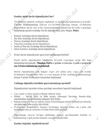 davlat stipendiyalari — PDF