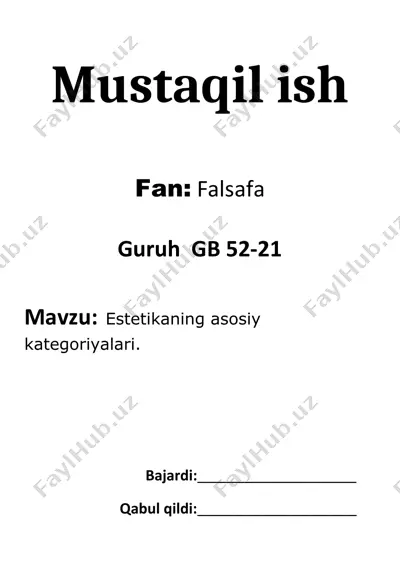 estetikaning asosiy kategoriyalari. — DOCX