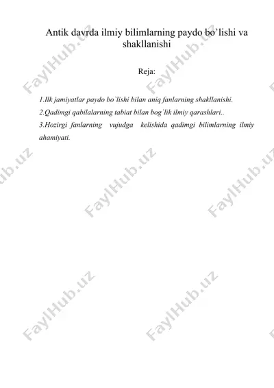 antik davrda ilmiy bilimlarning paydo bo'lishi va shakllanishi — DOC
