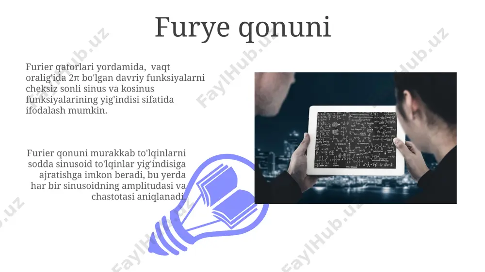 sipi va dimensiyali tahlil usullari qo'llaniladi. "transport hodisalari nazariyasi asoslari" fanida diffuziya jarayonini tavsiflash uchun fikning birinchi va ikkinchi qonunlari, shuningdek, 1-tartibli va 2-tartibli differentsial tenglamalar qo'llaniladi. mass transfer mass transfer koeffitsienti, k, moddaning bir fazadan ikkinchi fazaga o'tish tezligini ifodalaydi va bu koeffitsient suyuqlikning xususiyatlari, geometriyasi va oqim tezligiga bog'liq bo'lib, odatda 10⁻⁵ dan 10⁻³ m/s gacha oralig'ida bo'ladi. gazlar aralashmasida, masalan, havo va suv bug'lari aralashmasida, mass transfer qisman bosim farqi bilan boshqariladi va bu jarayon komponentlarning molekulyar og'irligi va temperaturaga bog'liq bo'lgan diffuziya koeffitsienti orqali amalga oshiriladi. fik qonuni 01 02 fik qonuni diffuziya jarayonini tavsiflaydi, bu yerda moddaning oqimi konsentratsiyaning gradiyentiga, ya'ni 1 sm³ ga 10¹⁹ ta zarracha konsentratsiyasi farqiga to'g'ri proporsionaldir. sales 1st qtr 2nd qtr 100 0 sales 1st qtr 2nd qtr 100 0 e'tiboringiz uchun rahmat @taqdimot_robot image4.jpg image5.jpg image6.jpg image7.jpg image8.jpg image9.jpg image10.jpg image11.jpg image12.jpg image13.jpg image14.jpg image15.jpg image1.jpeg image2.jpeg image3.jpeg