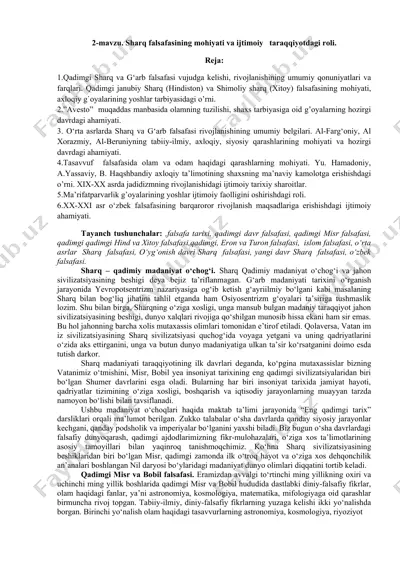 sharq falsafasining mohiyati va ijtimoiy taraqqiyotdagi roli — DOCX