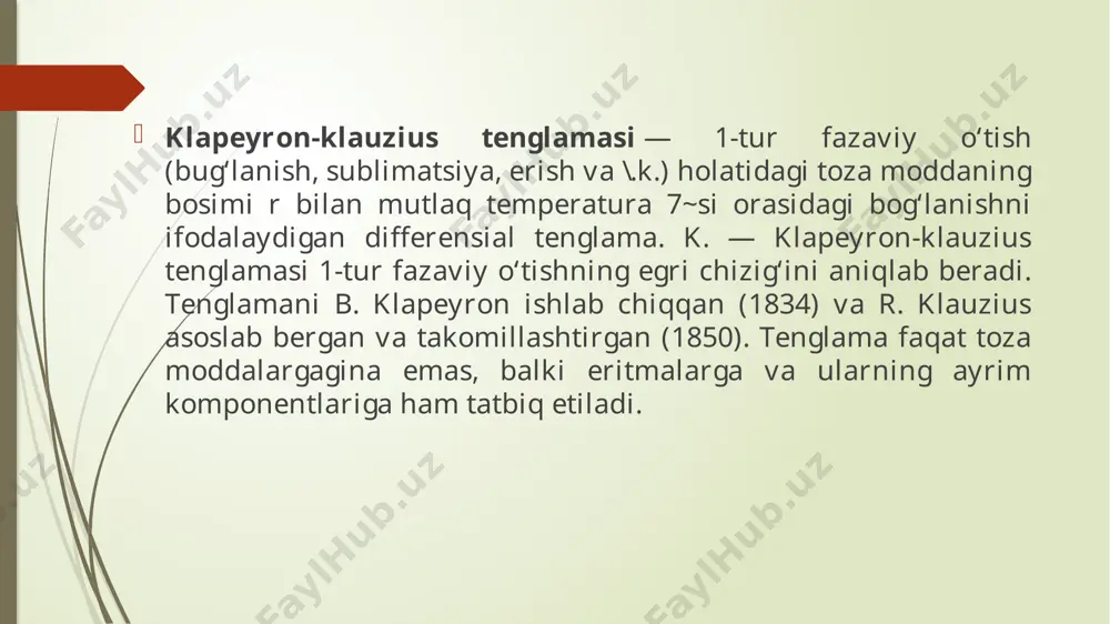 suyuq va qattiq moddalarning bug’ bosimlari. klauzius-klapeyron tenglamasi. - Page 3