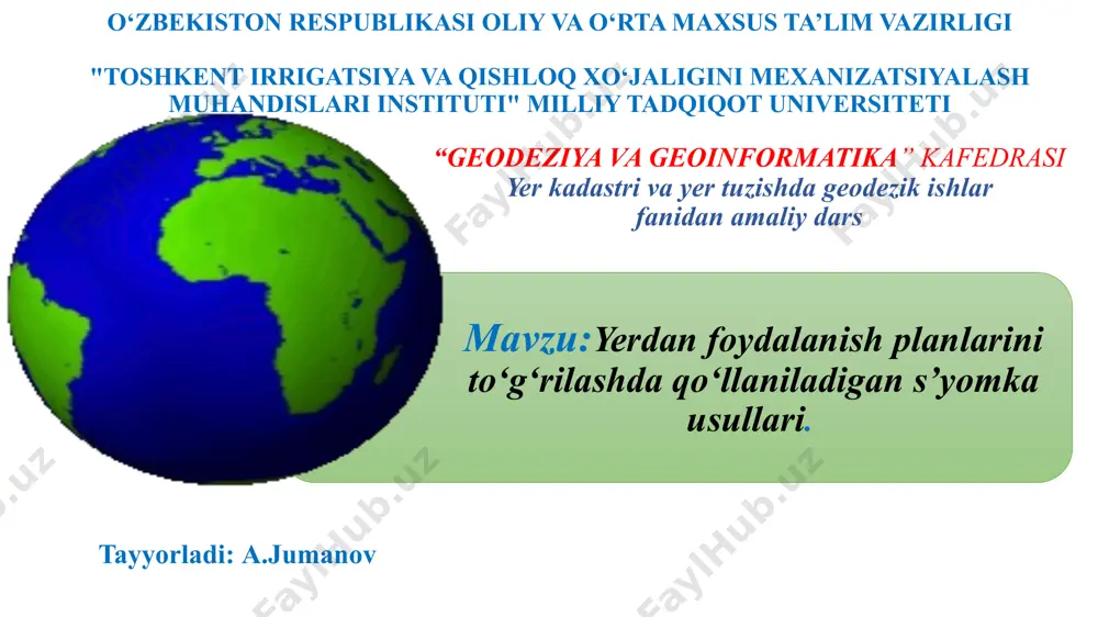 oydalanish huquqi davlat dalolatnomasi bilan guvohlanadi hamda yerga egalik qilish huquqining himoya qilinishi davlat tomonidan taʼminlanadi. yer egaliklariga qarashli yerlarni vaqtincha foydalanishga berilganda belgilangan muddatdan soʻng tuproqning unumdorligini dastlabki holatiga keltirib qoʻyilishi shart (qarang yer rekultivatsiyasi). yerlarni rivojlantirish yo'lida yerdan foydalanishni aniq xaritalash metodologiyasi yer rekultivatsiyasi, landshaft rekultivatsiyasi (lot. re — qaytarish, tiklash maʼnosini beradigan old qoʻshimcha; cultivo — ishlov beraman, yetishtiraman) — foydali qazilmalarni qazib olish, suv inshootlari qurish, shaharlar qurilishi va b. sabablarga kura foydalanishga yaroqsiz boʻlib qolgan yerlarni qayta tiklash, atrof muhit sharoitlarini, ekologik holatlarni yaxshilashga qaratilgan tadbirlar majmui. ye.r. asosiy vazifasi tuproqning buzilgan unumdor qatlamini tiklash va qishloq xoʻjaligi yoki oʻrmon xoʻjaligini samarali yuritishni taʼminlaydigan sharoitni yaratishdan iborat. oʻzbekiston respublikasida, jumladan sugʻorma dehqonchilik hududida uchraydigan yaroqsiz holga keltirilgan yer turlariga quyidagilar kiradi va ye.r. ga muhtoj hisoblanadi: qurilish uchun materiallar qazib olingan (qum, shagal, tosh va b.) yerlar; gaz va neft mah-sulotlarini qidiruv-tekshirish ishlari va ulardan …