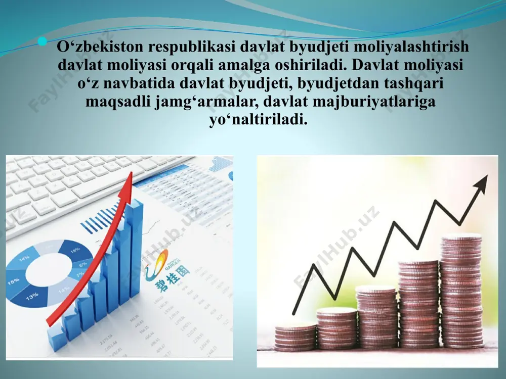 i. g) davlat xarajatlari va kreditlarning bashorati endogen omillar davlat xarajatlari, yirik iqtisodiy darajalari kattaligini aniqlovchi hisoblanadi. 5. davlat daromadlari va transfertlarning tahlili a) soliq tushumlari soliq turlarini rejalashtirishda soliq bazalari va soliq o‘rtasidagi o‘zgarishlarni e’tiborga olish kerak. soliq bazasi bu, soliq solinadigan o‘lchamdir. soliq bazasi turlariga daromadlar, ish haqi va import hajmi kiradi. soliq turlari – soliq solinadigan bazaga bog‘liq ravishda bo‘ladi. har qaysi soliqlar belgilangan tartibda soliq bozoriga mos ravishda bo‘lishi shart. ammo soliq hujjatlarining asosida soliq qonunlari turadi, soliq bazasini aniqlash murakkab. soliq stavkalari strukturasida har xil elementlar uchun soliq ayrim hollarda qonun asosida ozod qilish. defitsitni umumiy miqdorini ijobiy saldoning (daromaddan olingan transfertlar) – (harya xarajatlardan qarzni to‘lash uchun ushlab qolinadigan kreditlar). bu moddalar “chiziq ustida”, qolgan moddalar “chiziq ostida” joylashgan, “mablag‘ ajratish” deb ataladi. buni quyidagicha yozish ham mumkin: defitsitning umumiy miqdori ijobiy saldoning mablag‘ ajratishning (zayomlari – amortizatsiya) – (naqd pullarning toza ko‘payishi). davlat …