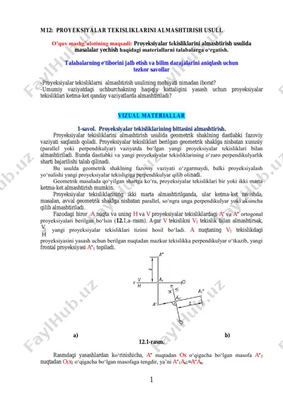 proyeksiyalar tekisliklarini almashtirish usuli — PDF