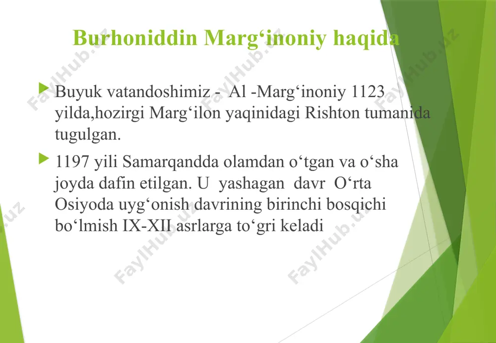 q va qo‘riq yerlarni o‘zlashtirish xususida ovchilik, garovga qo‘yish, jinoyatlar xususida, hun haqi to‘lash, vasilik kabi masalalarga bag‘ishlangan ushbu asarda ushbu asarda yoritilgan masalalar tarkibidan ko‘rinadiki, u juda boy tarixiy tajribani o‘zida mujassamlashtirgan. chunonchi kishilar o‘rtasidagi munosabatlarda insonparvarlik, adolat barqaror bo‘lishida katta ahamiyat kasb etadi. ayniqsa, tijorat ishlarida adolat, to‘g‘rilik, halollik, insonparvarlik qoidalariga rioya qilish nihoyatda zarur ekanligi qayd qilinadi. birovning haqiga hiyonat qilish, kishilarni aldash gunohi kabr sifatida ta‘riflanadi. «al-hidoya» «hidoya» sakkiz asrdan buyon islom dunyosi mamlakatlari uchun eng ishonarli manbalardan biri sifatida mo‘tabar qo‘llanma vazifasini o‘tab kelmoqda. so‘fiylik talimotida nafs deganda, inson fel-atvorida uning sha‘nini bulg‘aydigan illatlarni, jumladan, johillik, manmanlik, dunyoparstlik, poraho‘rlik, o‘g‘rilik, ta‘magirlik, xasislik, bahillik kabilarni tushunadi. nafsni engish uchun inson imtihon qilinadi, buning uchun u o‘zlikni anglashi kerak bo‘ladi “hidoya” asarida zakot “hidoya” asarida zakot masalasi zakot (ayrim yerlarda “sadoqot” deb nomlanadi) faqir, miskin, zakot yig‘uvchilarga, dilini islomga moyil qilishi uchun ayrim kofirlarga, qullarni ozod qilish …