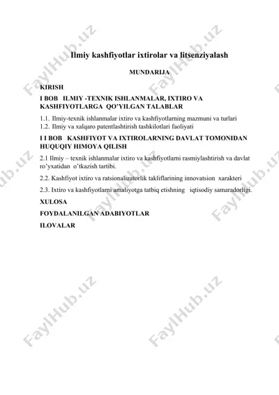 ilmiy kashfiyotlar ixtirolar va litsenziyalash — DOC