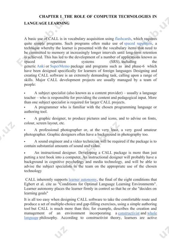 to play, but there could be a conflict between the aim to create an atmosphere for learner independence and the teacher's natural feelings of responsibility. in order to avoid learners' negative perceptions, stepp-greany points out that it is especially important for the teacher to continue to address their needs, especially those of low-ability learners. working with a computer involves the mastery of certain system knowledge and skills, which are now referred to as computer literacy. there are two types of computer literacy: domestic and professional. for teachers of foreign languages professional computer literacy may refer to: 1) knowledge of the technical and didactic possibilities of computers and existing software; 2) the ability to develop educational software scripts; 3) the ability to correct pose the problem as a software engineer; computer technologies are gradually beginning to be realized by many educators as a tool for understanding the world. this tool as …