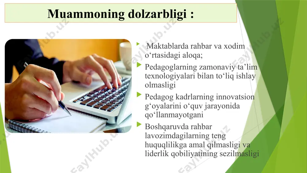 ar bir o’qituvchi o’z-o’zini rivojlantirishi va o’z malakasini kamida o’z kasbiy vazifalarini bajarish uchun zarur bo’lgan malaka darajasidansaqlash ushun shaxsan javobgardir.o’qituvchilar va maktab rahbarlarning o’zlarining o’quv jarayonlari va kasbiy rivojlantirishini rejalashtiradigan,tashkil etadigan va baholaydigan faol o’quvchilardir.. qxitoyda har bir o‘qituvchi uchun malaka oshirish kurslari, seminarlar treninglar va sertifikatsiyalashtirish dasturlari tashkil etiladi. malaka oshirish dasturlari doirasida pedagogik metodikalar, ta’lim tizimi, o‘qitish usullari va o‘quv dasturlarini yaxshilash bo‘yicha treninglar tashkil etiladi. bundan tashqari xalqaro tajribalardan foydalanish uchun xorijiy mamlakatlar bilan hamkorlik qilib, ilg‘or pedagogik tajribalarni o‘rganadilar. bu orqali ularning malakasi va ko‘nikmalari oshadi. an. xorijiy tajribalarni o‘rganish: 6 mavzuni qiyosiy tahlil etilganligi: o’zbekiston maktablarida pedagoglar ushun malaka oshirish imkoniyatlari bor, lekin ularning natijaviyligi va qamrab olishda kamshiliklar bor ekanligi. xorijda xitoy, angliya va estonia kabi mamlakatlarda o’qıtuvchılar tanlov va tayyarlov sisteması qat’iy tartibda belgilangan. ular uchun doimiy o’zlarini malaka oshirib borish uchun treninglar,seminarlar utkazish ushun sharoitlar yaratilgan.har bir mamlakat o'zining iqtisodiy va …