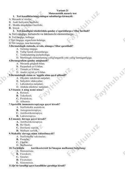 mutaxassislik nazariy test — DOCX