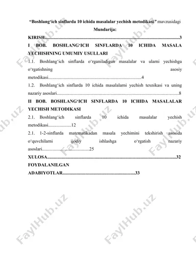 boshlang‘ich sinflarda 10 ichida masalalar yechish metodikasi — DOCX