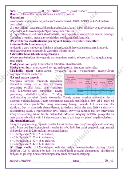 elementlar davriy sistemasi va davriy qonuni — PDF