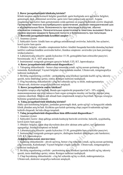 bawır jaraqatlaniwinin klinikalıq kórinisi — DOCX
