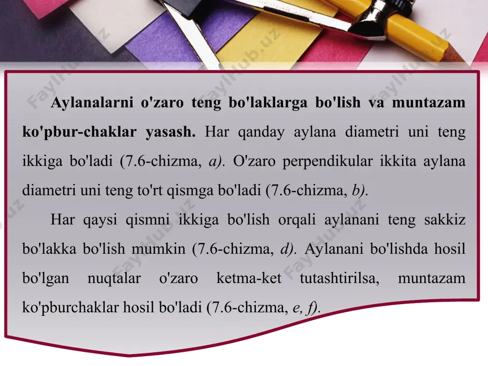 7-mavzu burchaklar chizish va ularni teng bo'laklarga bo'lish 8-sinf - Page 5