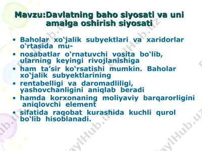 davlatning baho siyosati va uni amalga oshirish siyosati — PPT