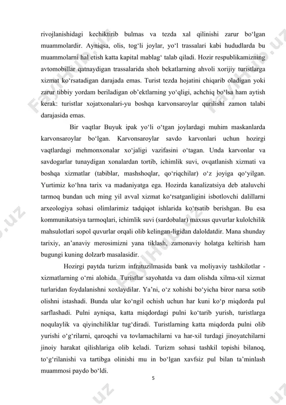 ohatda va dam olishda xilma-xil xizmat turlaridan foydalanishni xoxlaydilar. ya’ni, o‘z xohishi bo‘yicha biror narsa sotib olishni istashadi. bunda ular ko‘ngil ochish uchun har kuni ko‘p miqdorda pul sarflashadi. pulni ayniqsa, katta miqdordagi pulni ko‘tarib yurish, turistlarga noqulaylik va qiyinchiliklar tug‘diradi. turistlarning katta miqdorda pulni olib yurishi o‘g‘rilarni, qaroqchi va tovlamachilarni va har-xil turdagi jinoyatchilarni jinoiy harakat qilishlariga olib keladi. turizm sohasi tashkil topishi bilanoq, to‘g‘rilanishi va tartibga olinishi mu in bo‘lgan xavfsiz pul bilan ta’minlash muammosi paydo bo‘ldi. dastlab tomas kuk turizmni tashkil etishdagi ushbu muammoni hal etish bilan shug‘ullangan va turistlik faoliyatni tashkil etishning hamma tomonlarini o‘rganib chiqqan. natijada, u yo‘l cheklarini ixtiro qilgan. bu xavfsiz pul tizimi turizm maqsadida yaratilgan bo‘lib, uni butun dunyo banklarida bemalol mahalliy valyutaga almashtirish mu in bo‘lgan. bir qancha vaqt o‘tib, bu tashabbusni amerikan ekspress firmasi o‘ziga qabul qildi. turizm sohasidagi bu ikki gigant sug‘urta moliyaviy xizmatlar bo‘yicha yetakchi korxonalarga aylandi. keyinroq, …